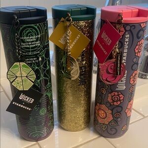 Starbucks WICKED Tumblers Trio - Green, Gold, Pink Elphaba, OZ, Glinda edition